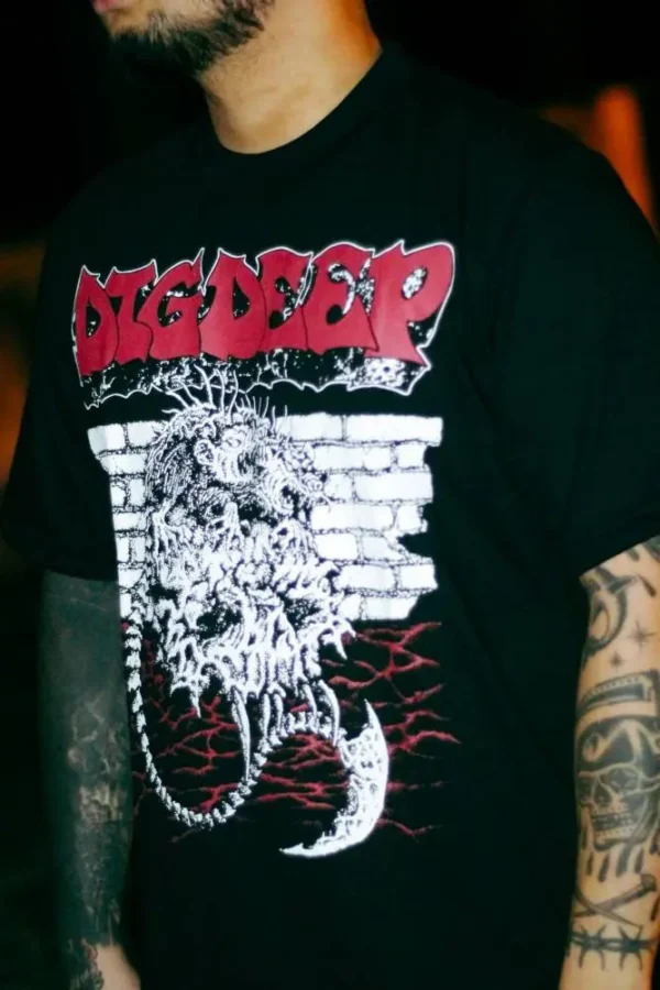 Deep in the sewer black t-shirt, front design.