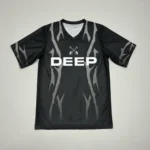 Orchid Jersey front view, black sportswear top.