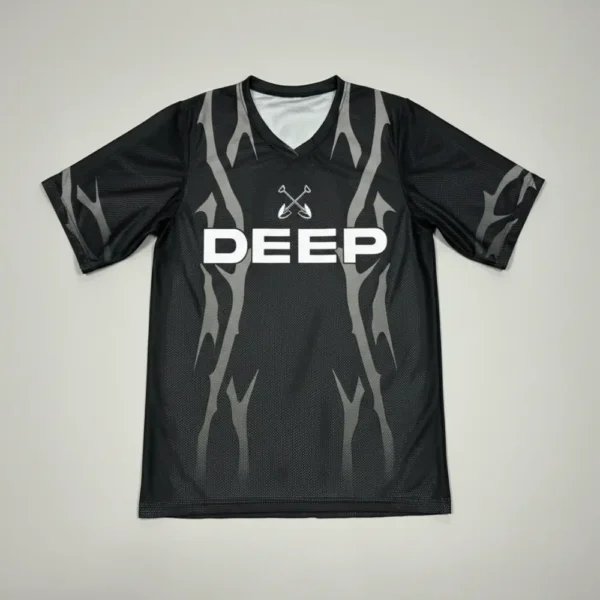 Orchid Jersey front view, black sportswear top.