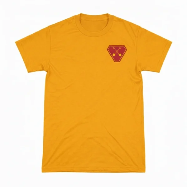 Angry Miner mustard/yellow streetwear t-shirt, front view printed tee.