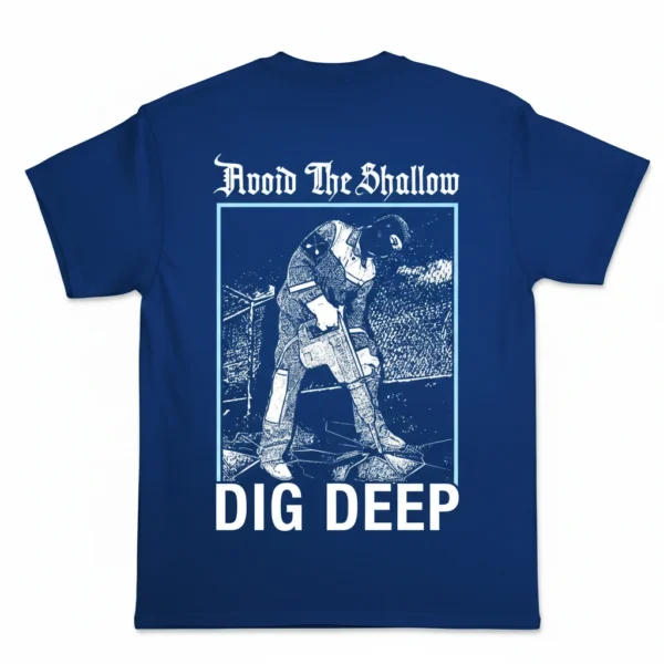 Demolition Dept. blue streetwear t-shirt, back view.