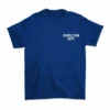 Demolition Dept. blue streetwear t-shirt, front view.