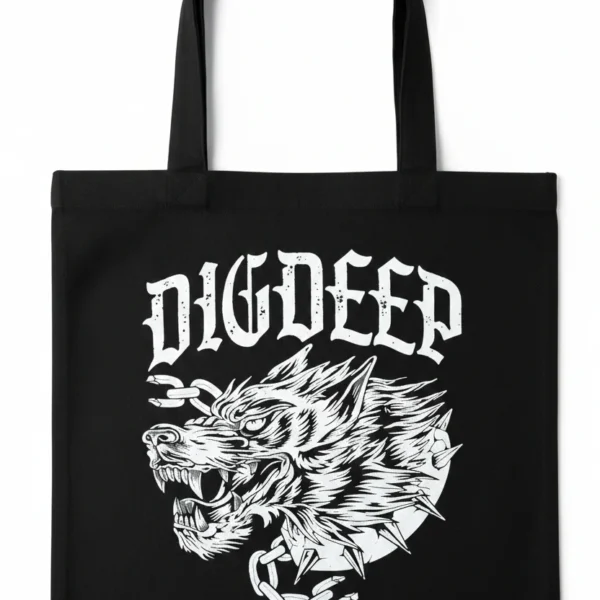 Black streetwear tote bag with a clean, modern design.