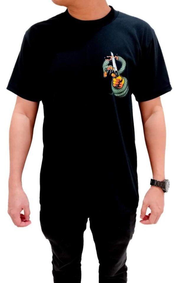 Black t-shirt with ‘Habits’ front print, minimalist graphic design on cotton fabric.