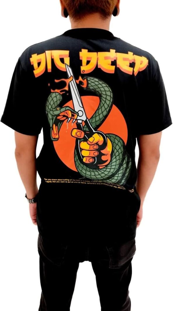 Black t-shirt with ‘Habits’ back print, minimalist graphic design on cotton fabric.