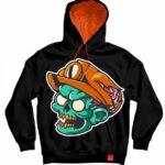 Front view of black Angry Zombie hoodie by Dig Deep