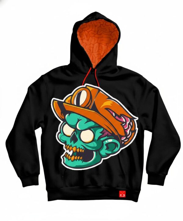 dig-deep-hoodie Front view of black Angry Zombie hoodie by Dig Deep