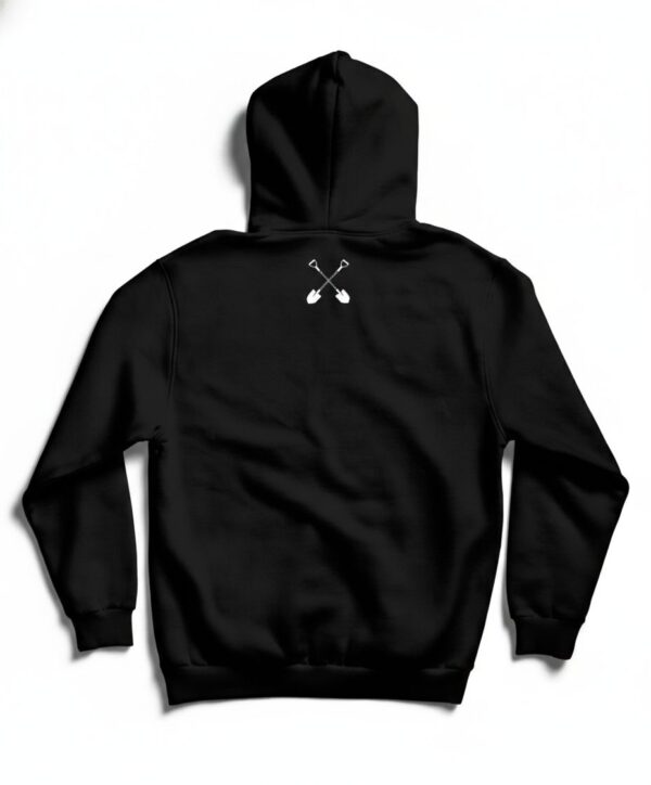 dig-deep-hoodie-back Back view of black Angry Zombie hoodie by Dig Deep